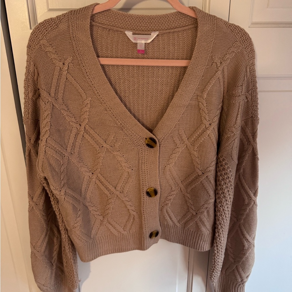 No Boundaries Tan Cropped Cardigan Sweater